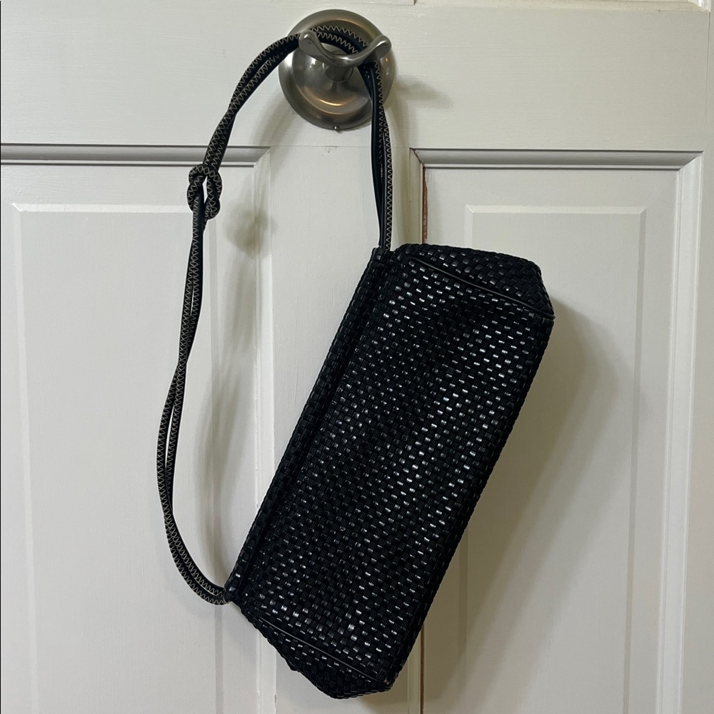 Vintage Saks Black leather Woven Handbag